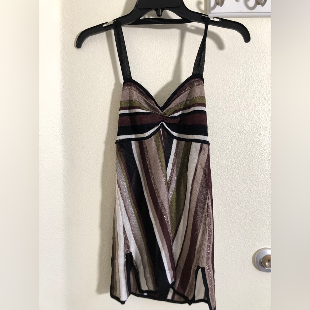vintage Y2K Bebe striped halter tank top size S green black brown and white